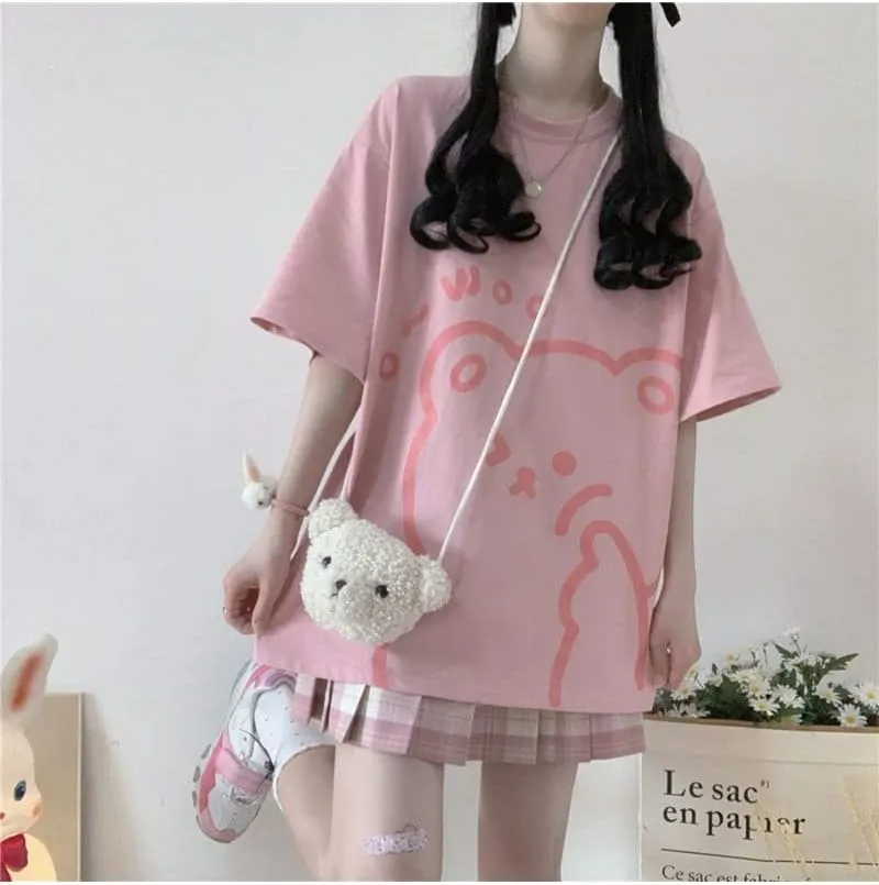 Fairycore Graphic Tees for Teens Women's Preppy Sweatshirts Grunge Oversized T Shirts Kawaii Baggy Tops Y2K Casual Tops