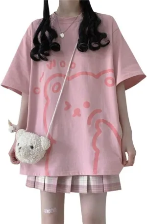Fairycore Graphic Tees for Teens Women's Preppy Sweatshirts Grunge Oversized T Shirts Kawaii Baggy Tops Y2K Casual Tops
