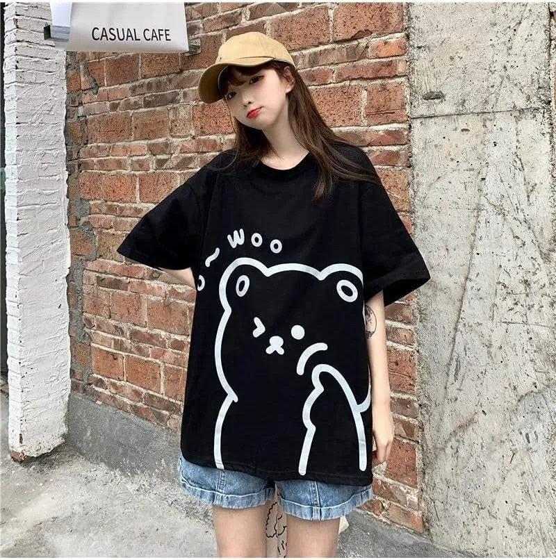 Fairycore Graphic Tees for Teens Women's Preppy Sweatshirts Grunge Oversized T Shirts Kawaii Baggy Tops Y2K Casual Tops