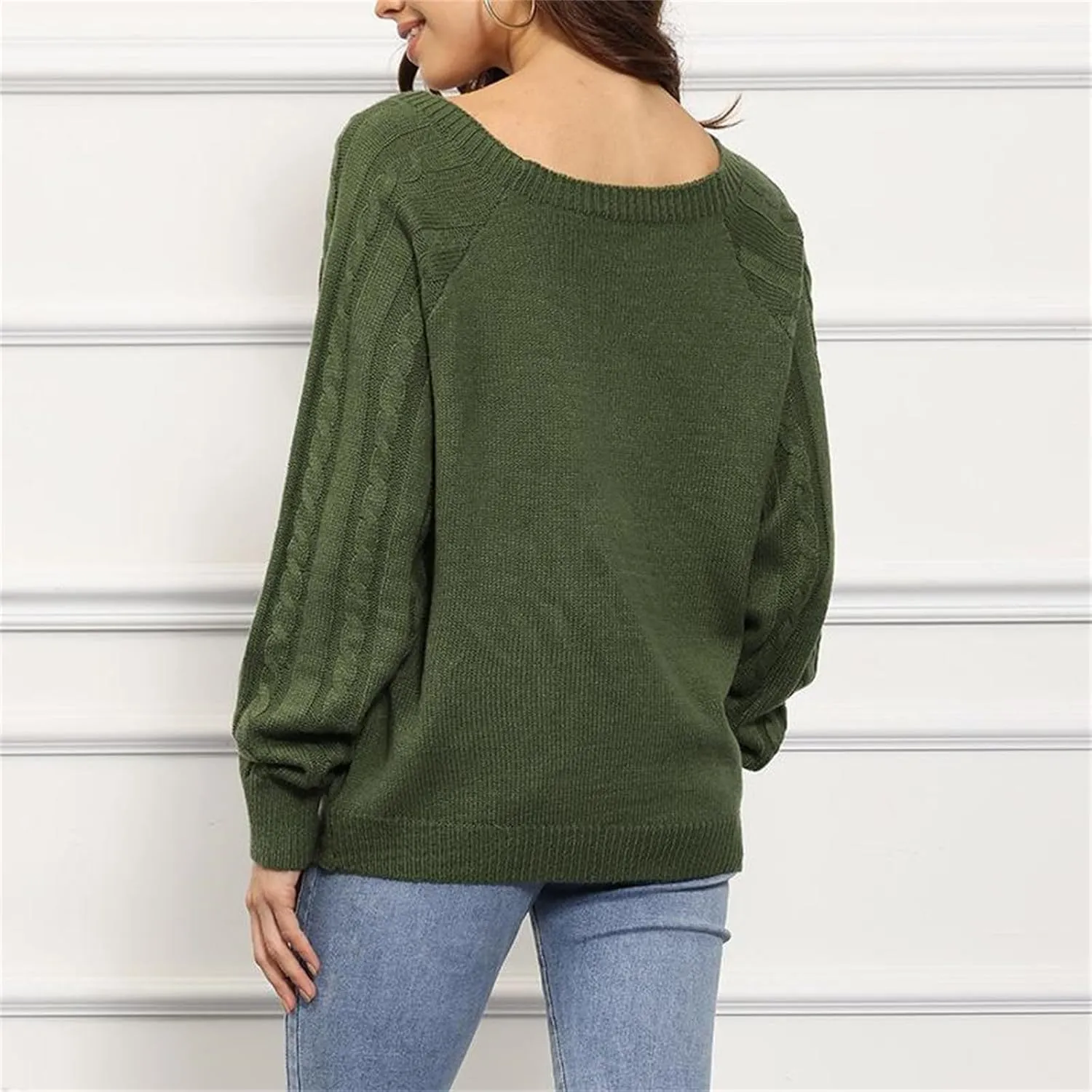 Fashion Fall Sweater for Women Cable Knit Long Sleeve Blouse Casual Button Crewneck Loose Outfits Fashion Clothes