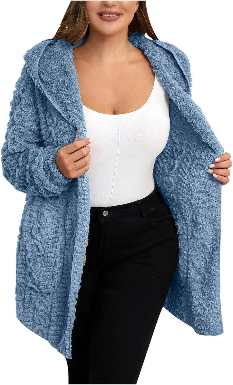 Fleece Jacket Women Sherpa Fuzzy Hoodie Jackets Fleece Lined Cardigan Jacket Winter Warm Casual Trendy Outerwear Coat