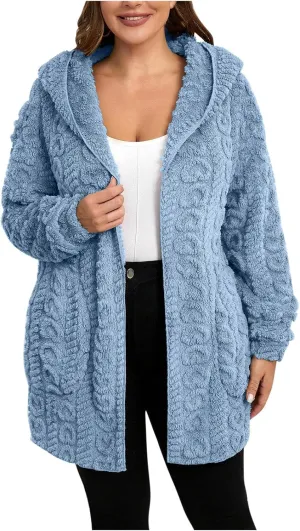 Fleece Jacket Women Sherpa Fuzzy Hoodie Jackets Fleece Lined Cardigan Jacket Winter Warm Casual Trendy Outerwear Coat