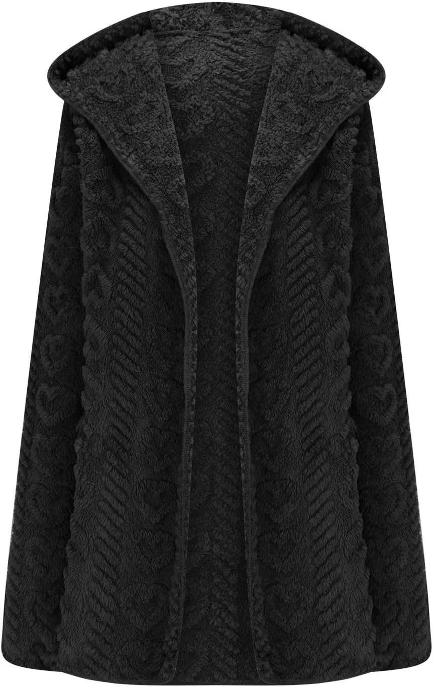 Fleece Jacket Women Sherpa Fuzzy Hoodie Jackets Fleece Lined Cardigan Jacket Winter Warm Casual Trendy Outerwear Coat