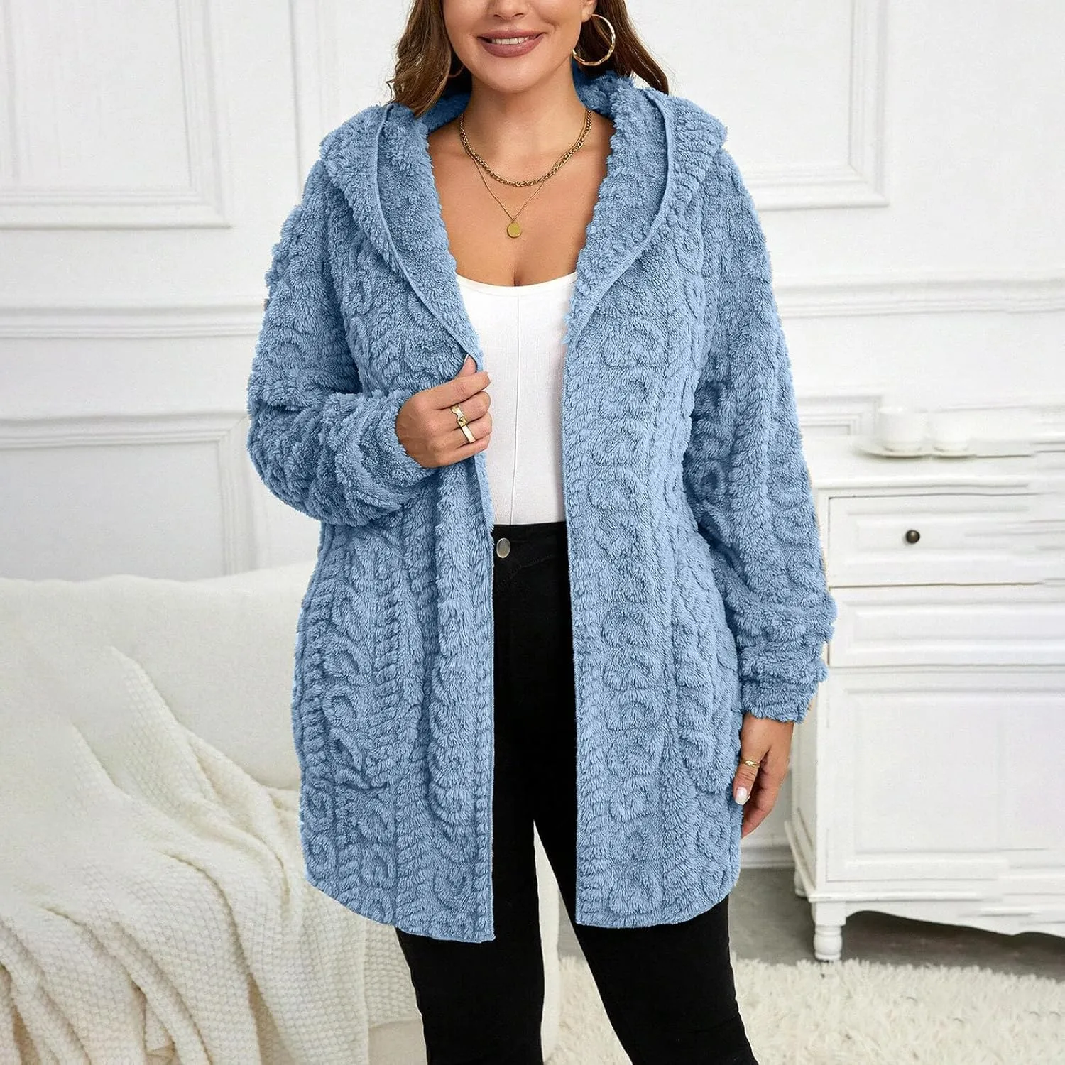 Fleece Jacket Women Sherpa Fuzzy Hoodie Jackets Fleece Lined Cardigan Jacket Winter Warm Casual Trendy Outerwear Coat