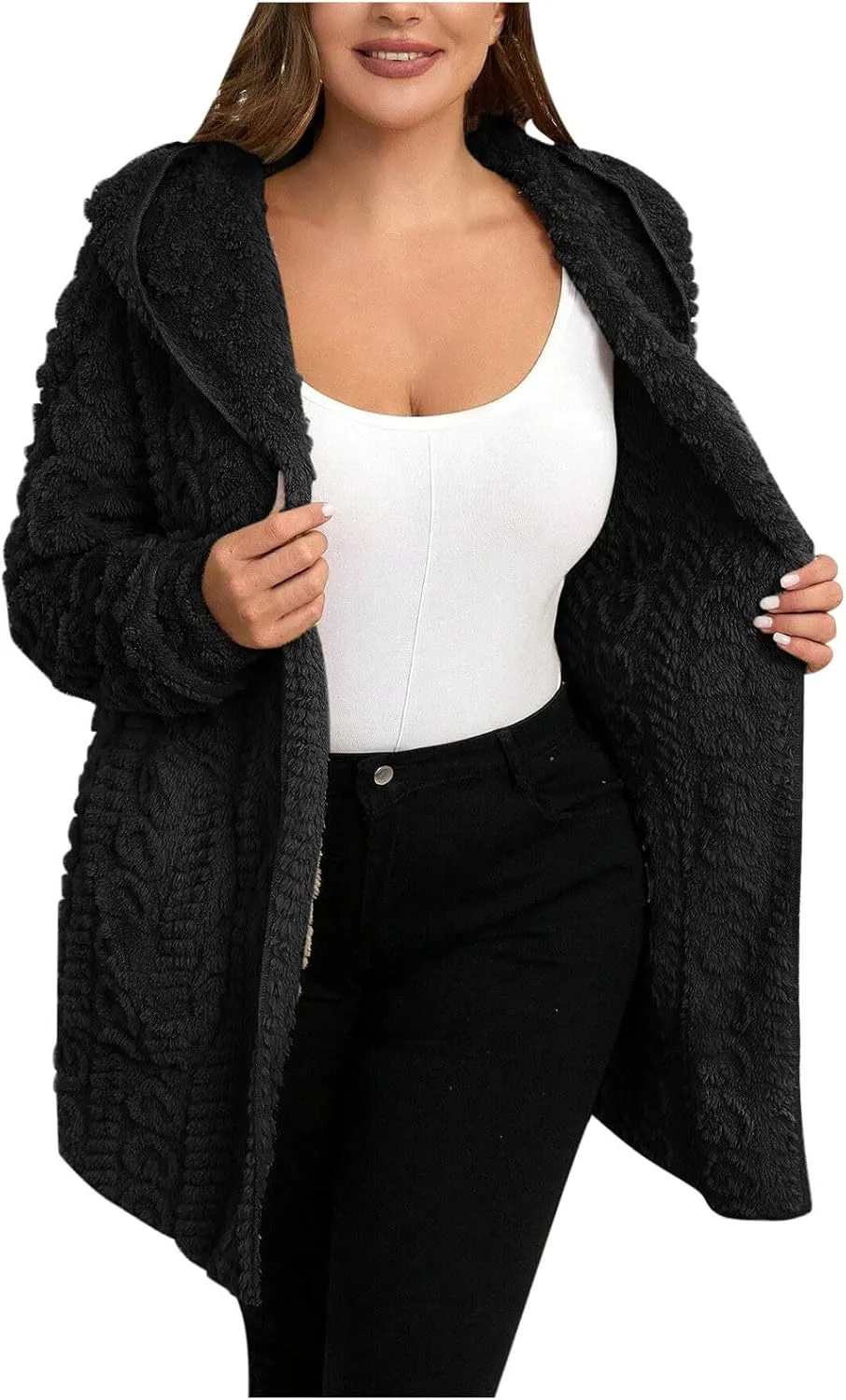 Fleece Jacket Women Sherpa Fuzzy Hoodie Jackets Fleece Lined Cardigan Jacket Winter Warm Casual Trendy Outerwear Coat
