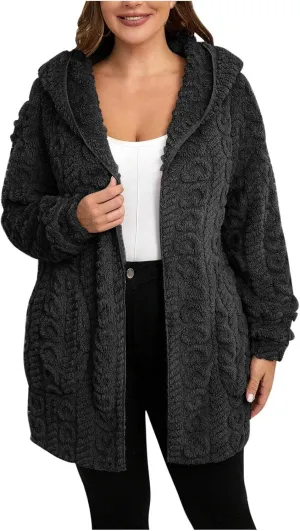 Fleece Jacket Women Sherpa Fuzzy Hoodie Jackets Fleece Lined Cardigan Jacket Winter Warm Casual Trendy Outerwear Coat