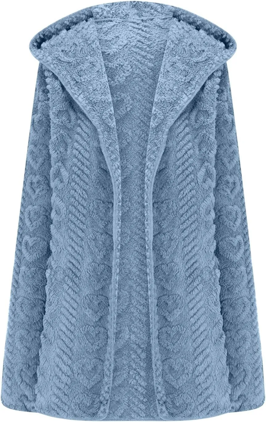 Fleece Jacket Women Sherpa Fuzzy Hoodie Jackets Fleece Lined Cardigan Jacket Winter Warm Casual Trendy Outerwear Coat