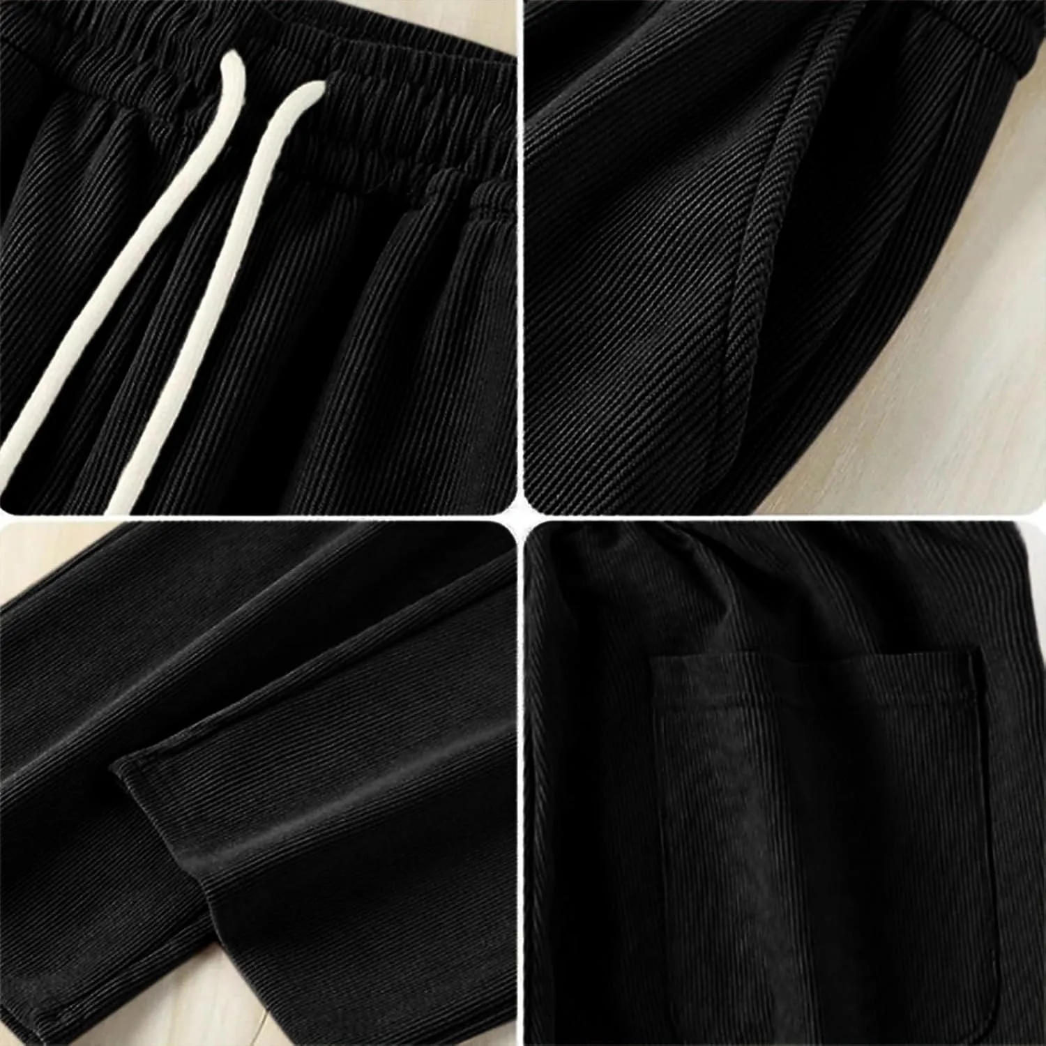 Fleece Lined Sweatpants Men Corduroy Pants Open Bottom Thermal Winter Trousers Elastic Waist Drawstring Casual Pants
