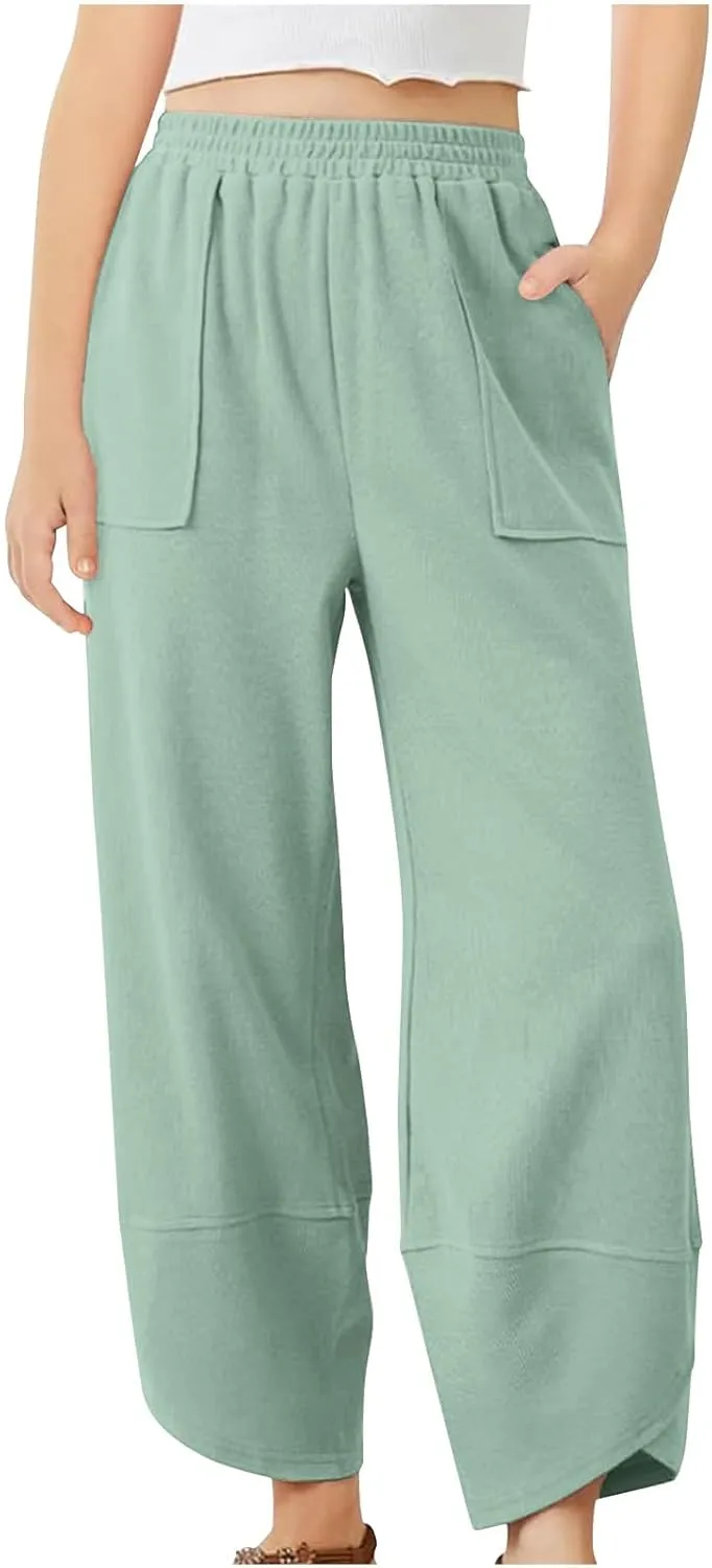 Girls Aesthetic Sweatpants Pockets Straight Leg Kids Plain School Pants Casual Baggy Joggers Elastic High Waist