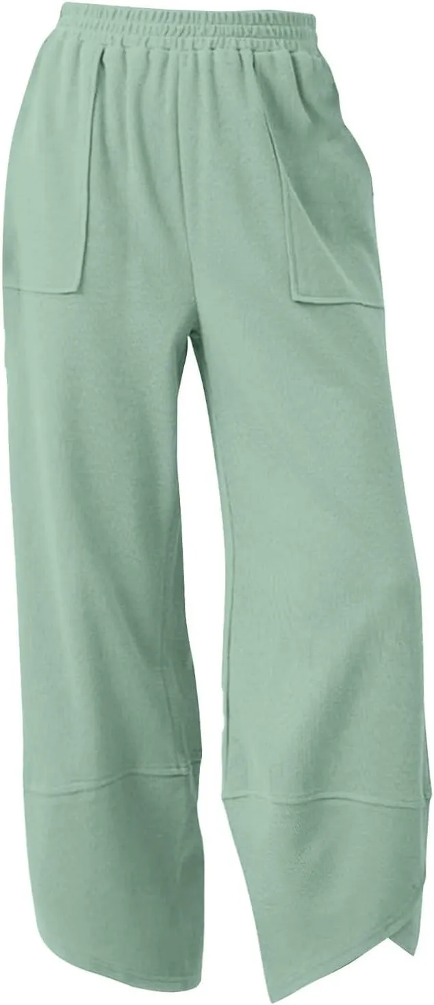 Girls Aesthetic Sweatpants Pockets Straight Leg Kids Plain School Pants Casual Baggy Joggers Elastic High Waist