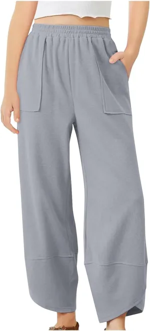 Girls Aesthetic Sweatpants Pockets Straight Leg Kids Plain School Pants Casual Baggy Joggers Elastic High Waist