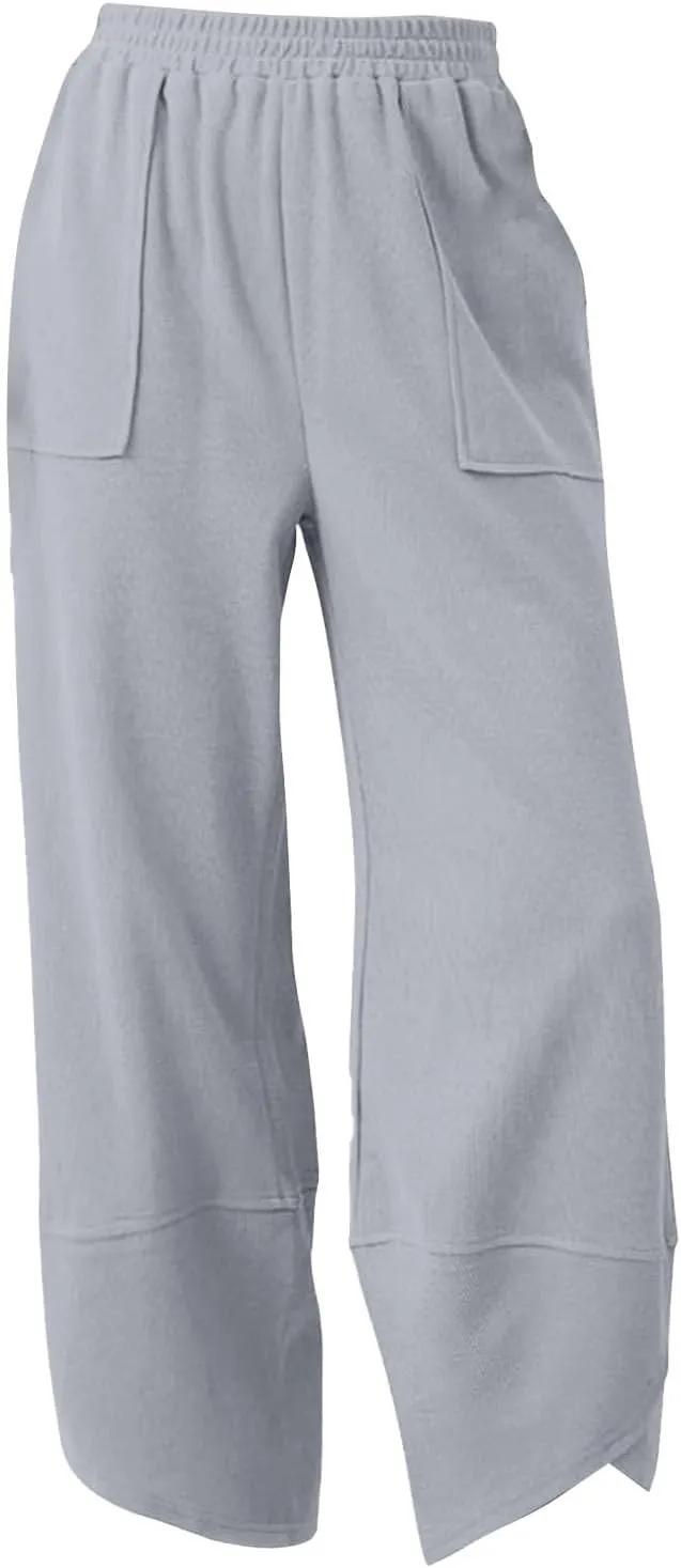 Girls Aesthetic Sweatpants Pockets Straight Leg Kids Plain School Pants Casual Baggy Joggers Elastic High Waist