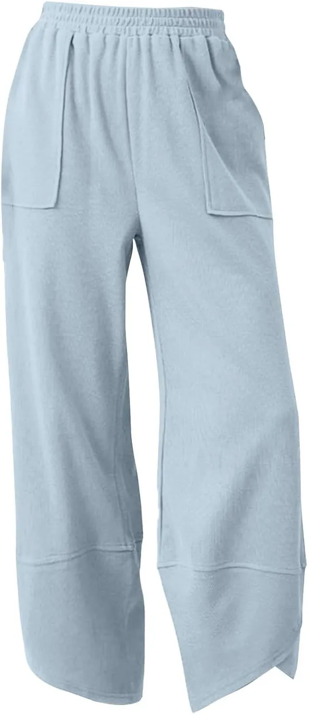 Girls Aesthetic Sweatpants Pockets Straight Leg Kids Plain School Pants Casual Baggy Joggers Elastic High Waist