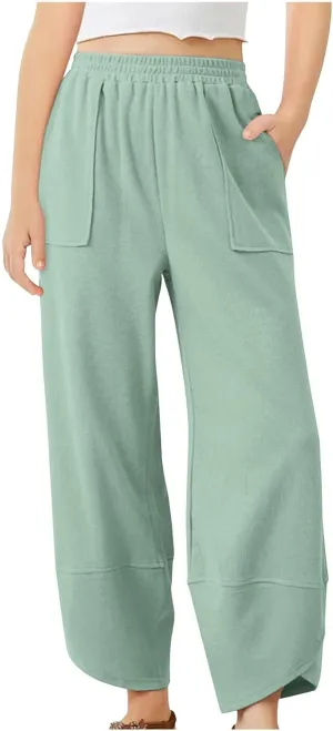Girls Aesthetic Sweatpants Pockets Straight Leg Kids Plain School Pants Casual Baggy Joggers Elastic High Waist