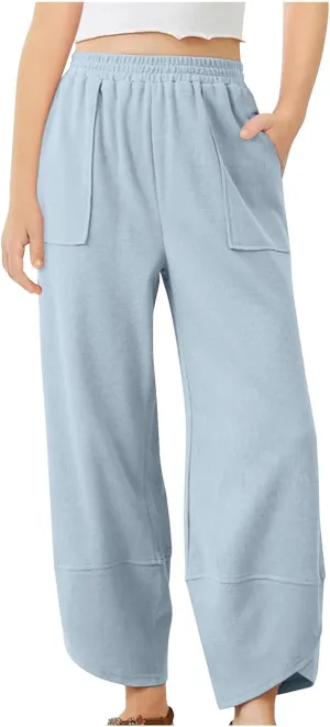 Girls Aesthetic Sweatpants Pockets Straight Leg Kids Plain School Pants Casual Baggy Joggers Elastic High Waist