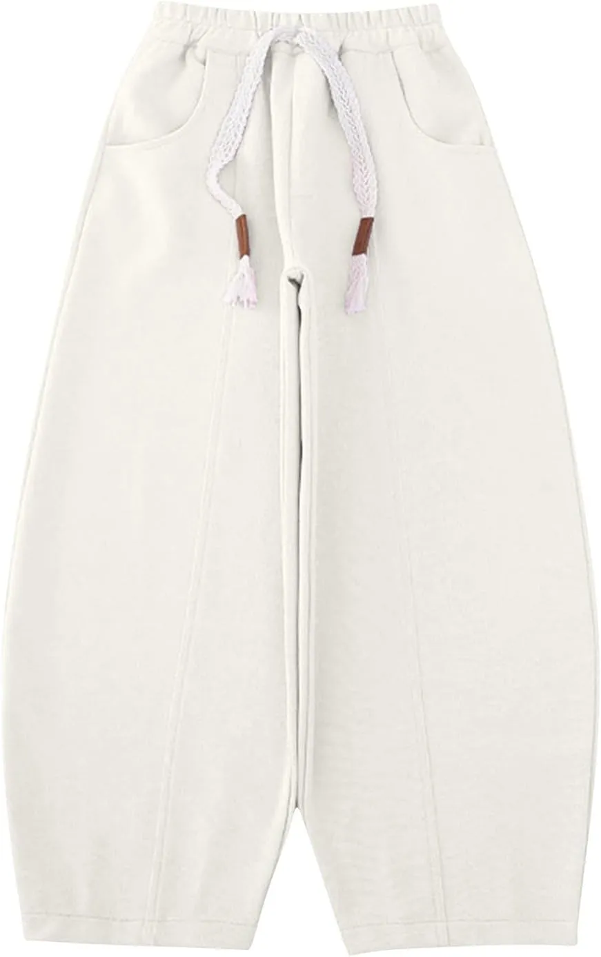 Girls Boys Baggy Wide Leg Sweatpants 𝗗rawstring Pockets Kids High Waist Aesthetic Hip Hop Pants Plain Joggers