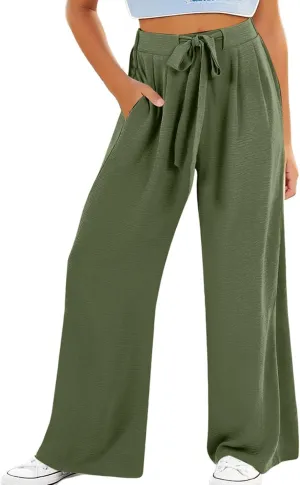 Girls Palazzo Pants High Waist Wide Leg Sweatpants Drawstring Kids Flowy Casual Trousers Loose Plain Elastic