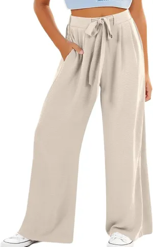 Girls Palazzo Pants High Waist Wide Leg Sweatpants Drawstring Kids Flowy Casual Trousers Loose Plain Elastic