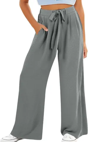 Girls Palazzo Pants High Waist Wide Leg Sweatpants Drawstring Kids Flowy Casual Trousers Loose Plain Elastic