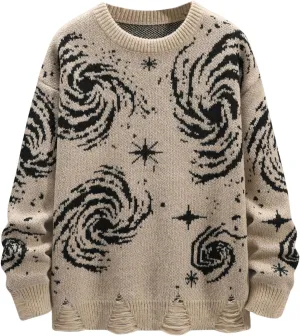 GORGLITTER Men's Y2K Graphic Fall Sweaters Oversized Crewneck Long Sleeve Knitted Pullover Top
