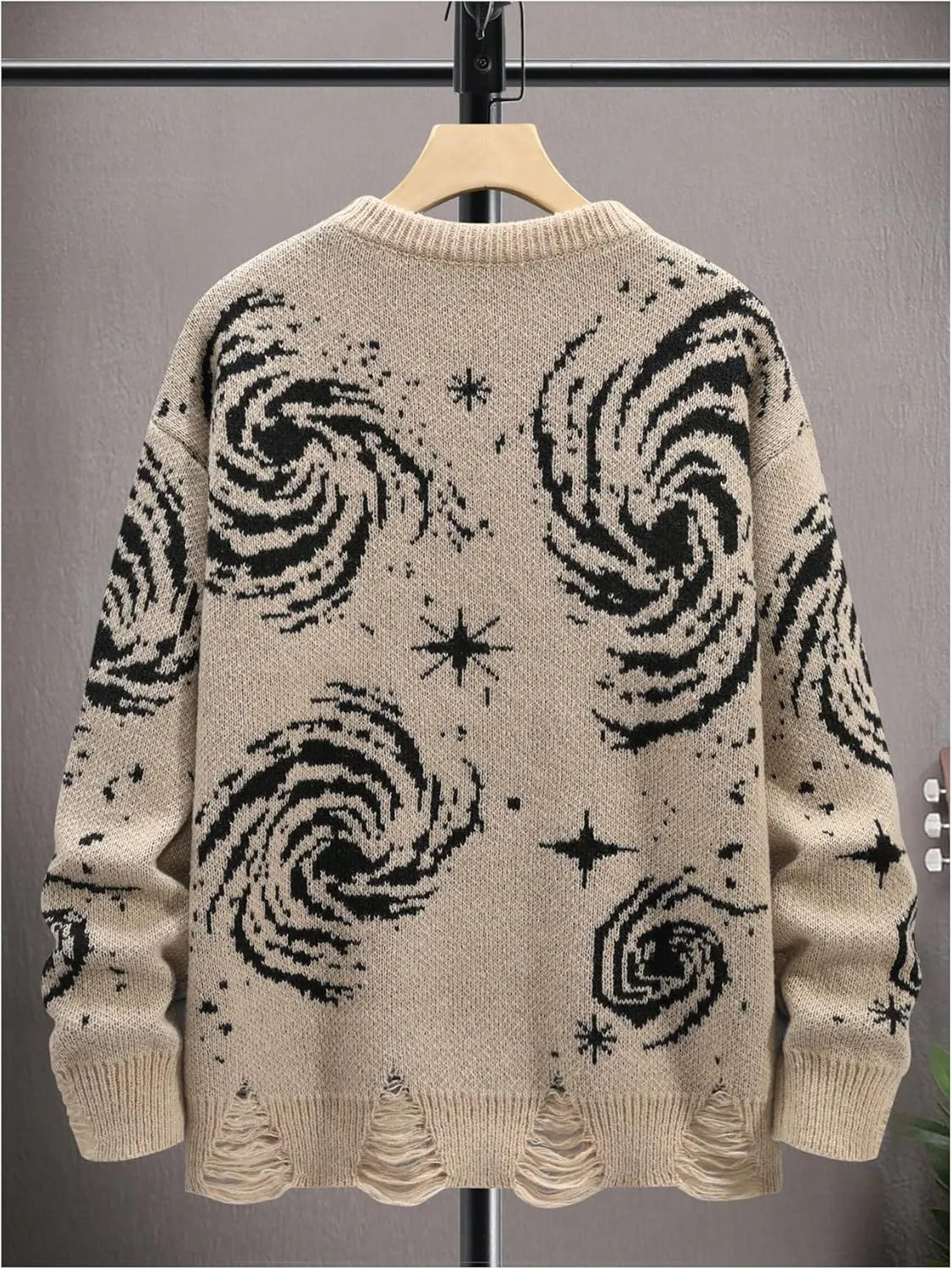 GORGLITTER Men's Y2K Graphic Fall Sweaters Oversized Crewneck Long Sleeve Knitted Pullover Top