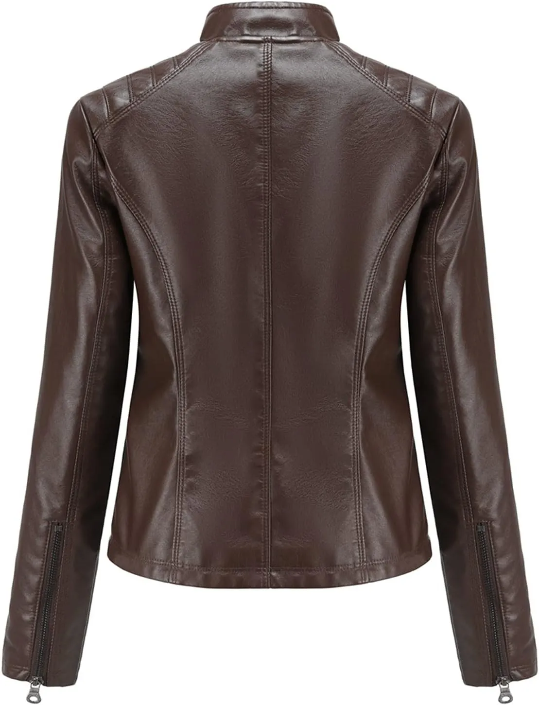 Hasta Faux Leather Jacket Crop Plus Size Women Slim Fit Motorcycle Bike Coat Stand Collar Zip Pocket Short Pleather Jacket