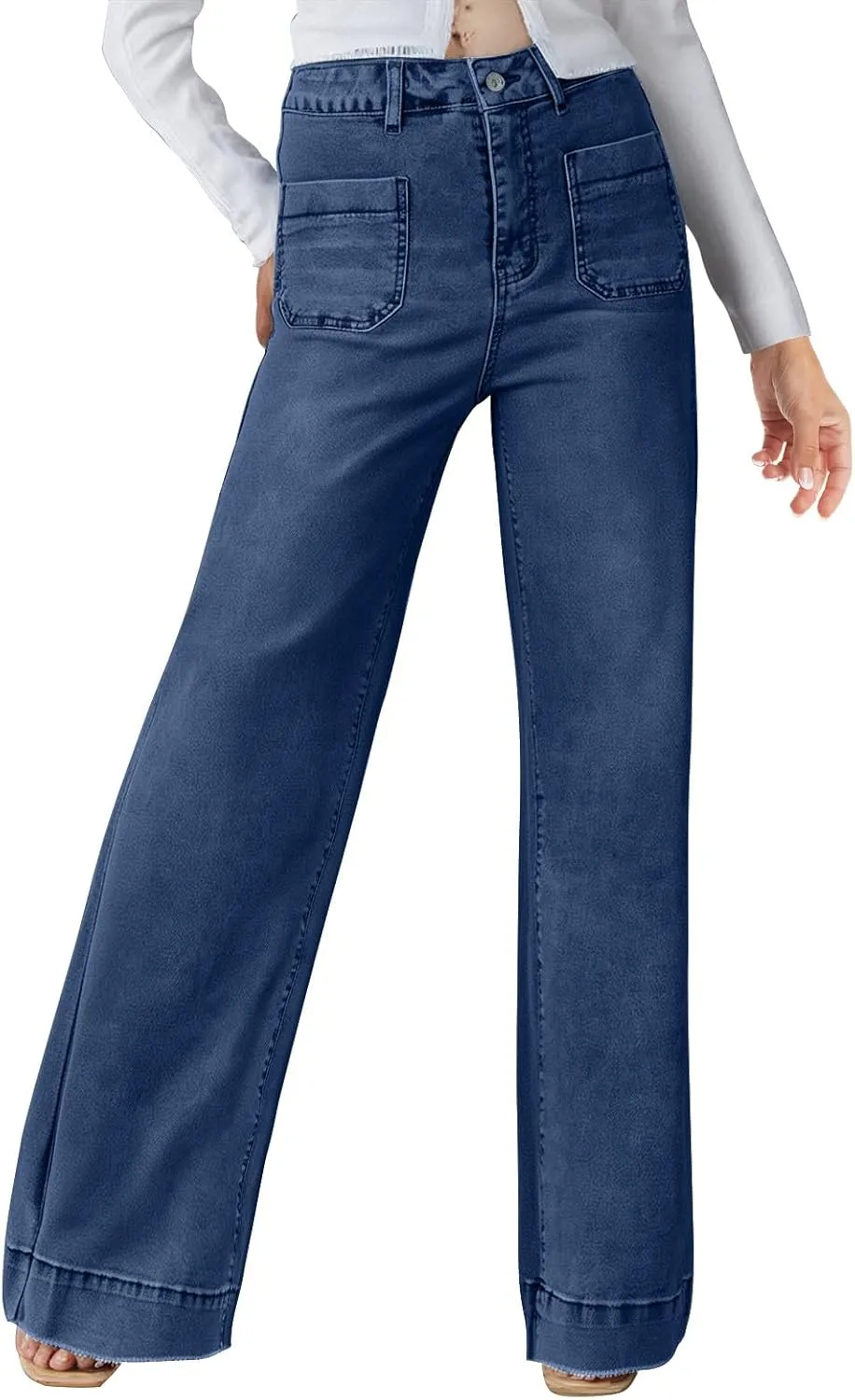 HGps8w Stretch High Waisted Boyfriend Jeans for Women 2025 Summer Straight Leg Button Fly Denim Pants with Pockets