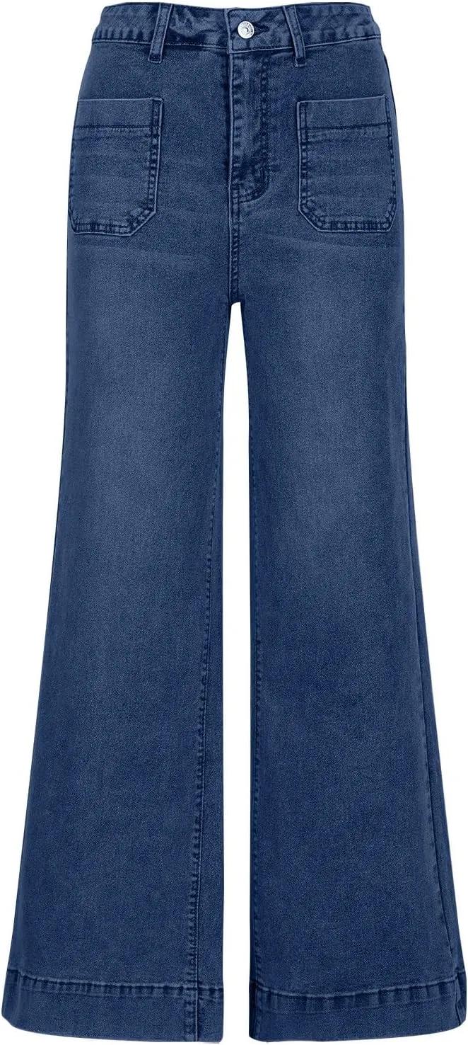 HGps8w Stretch High Waisted Boyfriend Jeans for Women 2025 Summer Straight Leg Button Fly Denim Pants with Pockets