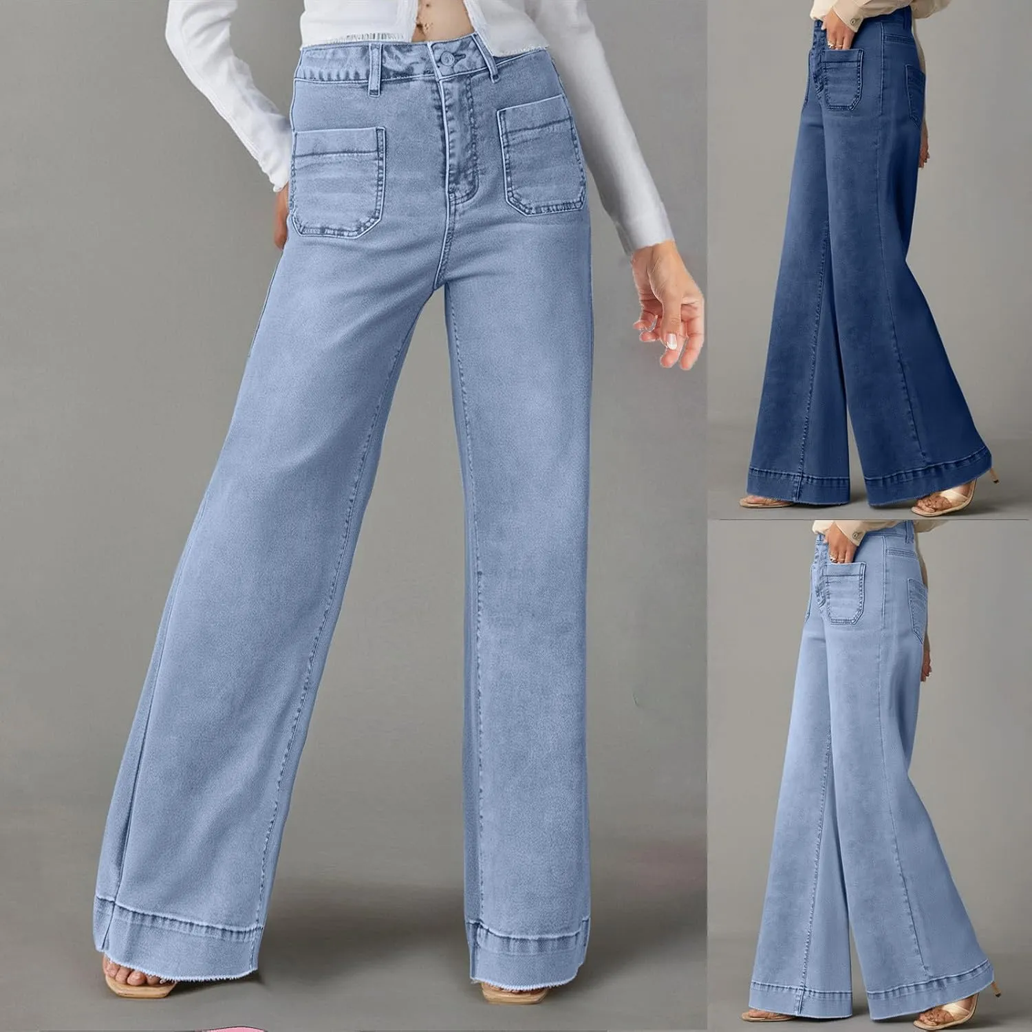 HGps8w Stretch High Waisted Boyfriend Jeans for Women 2025 Summer Straight Leg Button Fly Denim Pants with Pockets