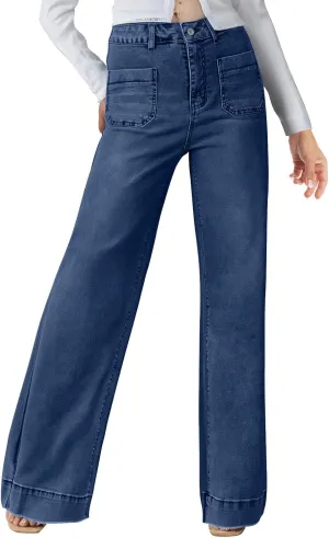 HGps8w Stretch High Waisted Boyfriend Jeans for Women 2025 Summer Straight Leg Button Fly Denim Pants with Pockets
