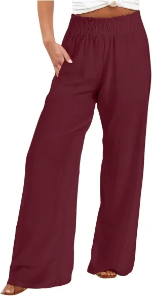 High Cut Flare Wide Leg Trousers Pants for Women Summer Fall Linen Loose Fit Trousers Pants Women 2025