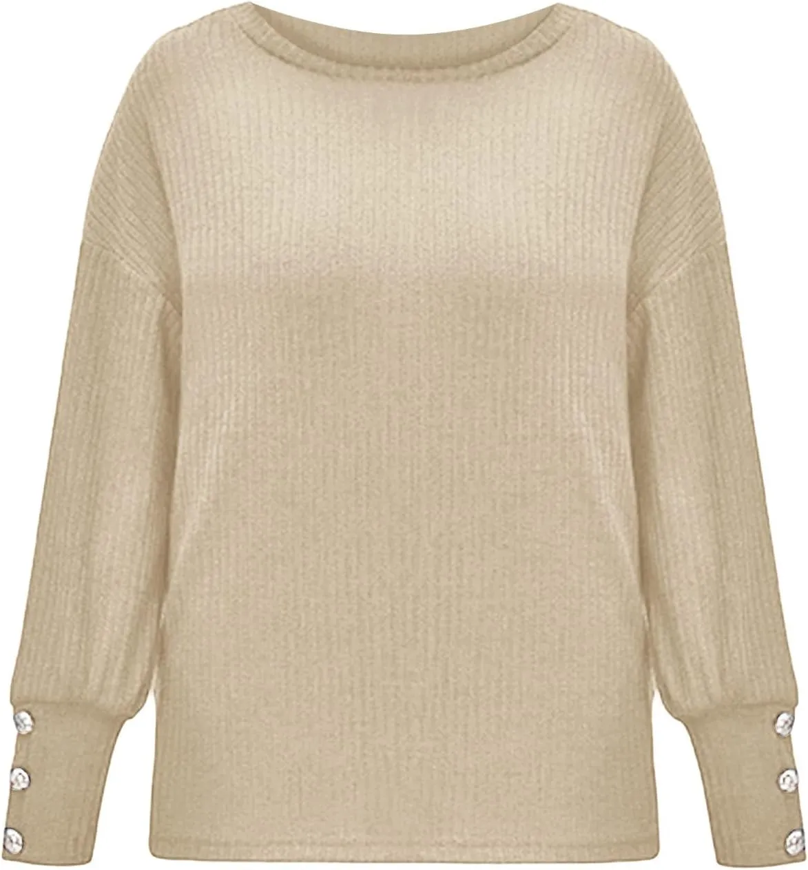 iLH Womens Vinatge Sweaters Gigot Sleeve Button Crewneck Pullover Sweaters for Women Fall Winter Leisure Elegant Sweaters