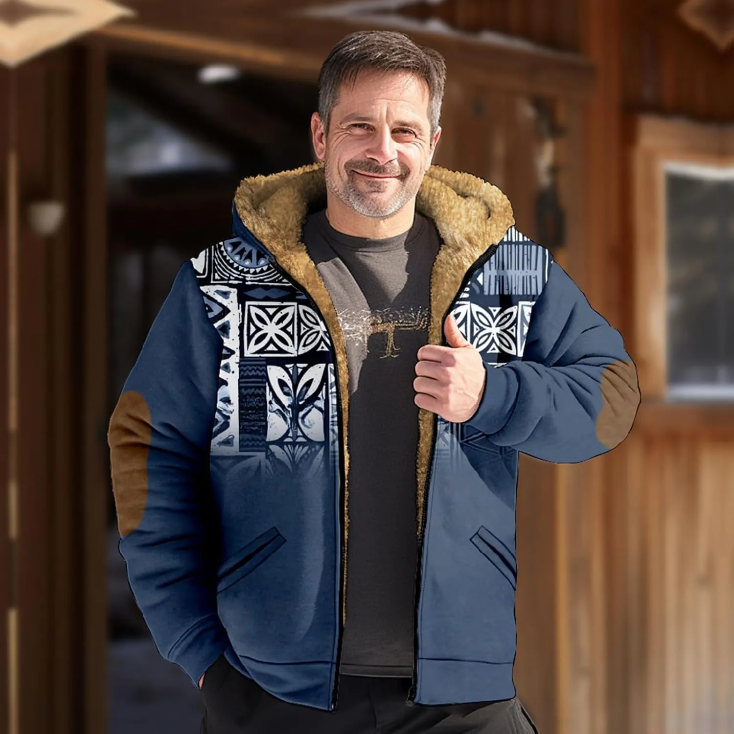 Jacket For Men Vintage Zip Up Padded Casual Hoodies Long Sleeve Trendy Thickened Warm Winter Coats