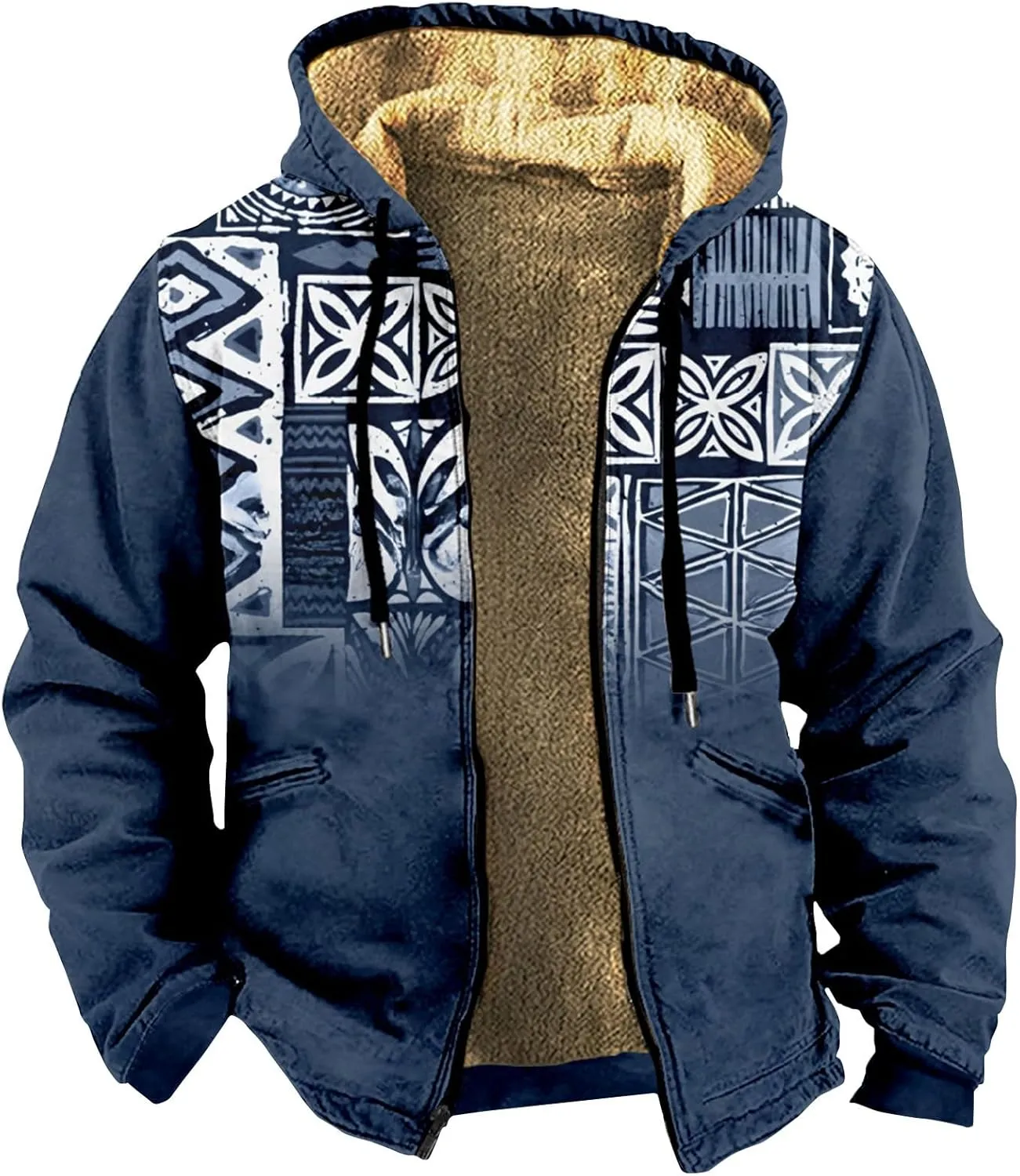 Jacket For Men Vintage Zip Up Padded Casual Hoodies Long Sleeve Trendy Thickened Warm Winter Coats