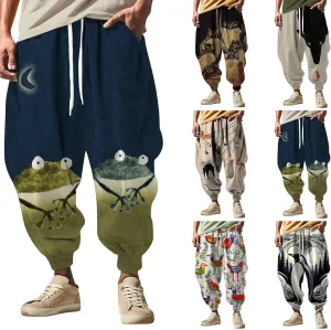 Japanese Pants Mens Joggers Fun Print Fashion Street Feel Sweatpants with Pockets Baggy Elastic Waist Novelty Pant