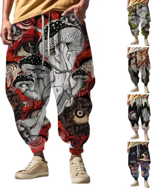 Japanese Pants Mens Joggers Fun Print Fashion Street Feel Sweatpants with Pockets Baggy Elastic Waist Novelty Pant
