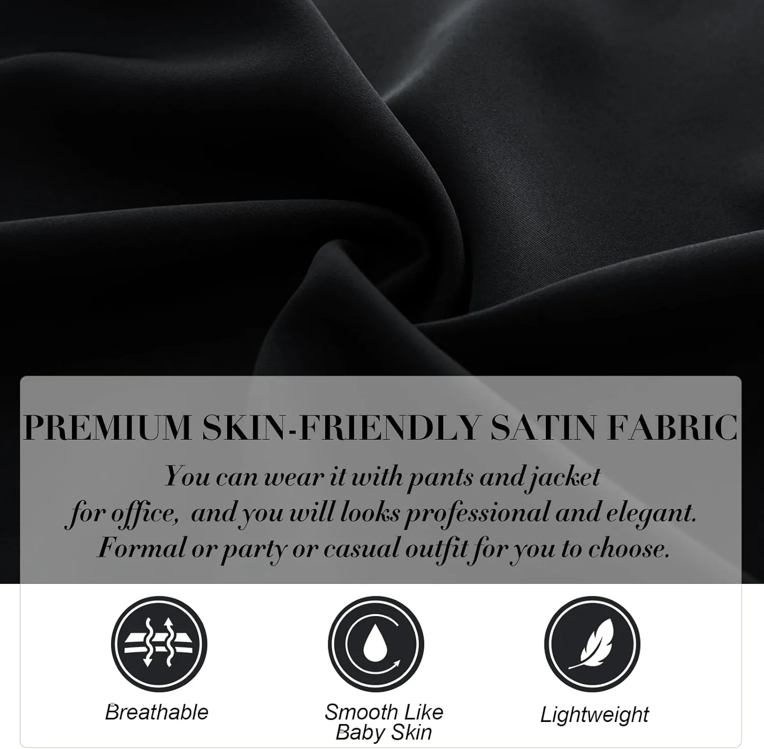 JASAMBAC Women's Satin Silk Blouse 2025 Keyhole Neck Long Sleeve Tops Elegant Casual Office Work Dressy Shirts Pullover Tops
