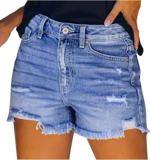 Jean Shorts for Women High Waisted Stretchy Distressed Denim Shorts Ripped Frayed Raw Hem Summer Casual Shorts