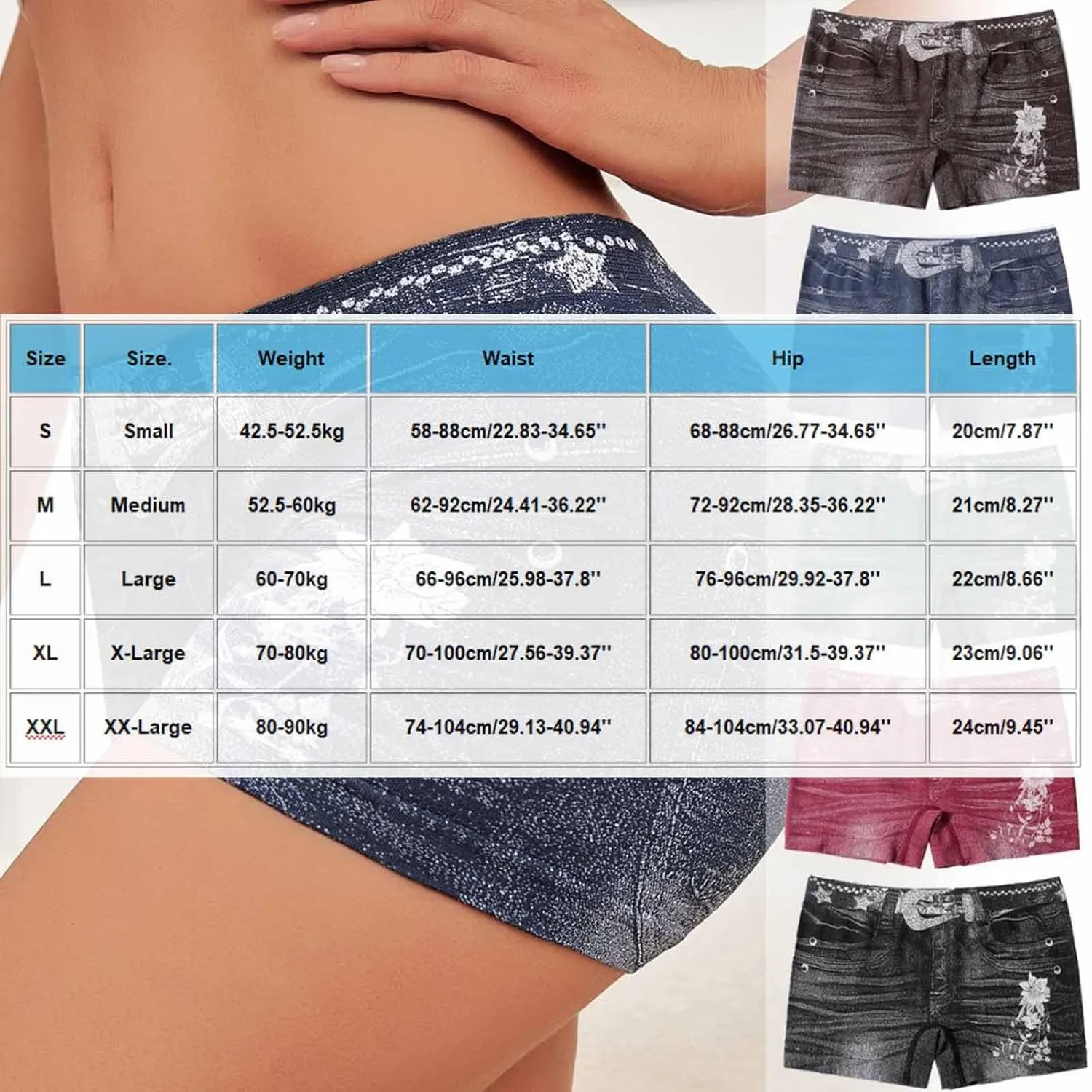 Jegging Shorts for Women Casual Summer High Elastic Mid Waisted Slim Fit Lightweight Yoga Printed