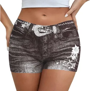 Jegging Shorts for Women Casual Summer High Elastic Mid Waisted Slim Fit Lightweight Yoga Printed