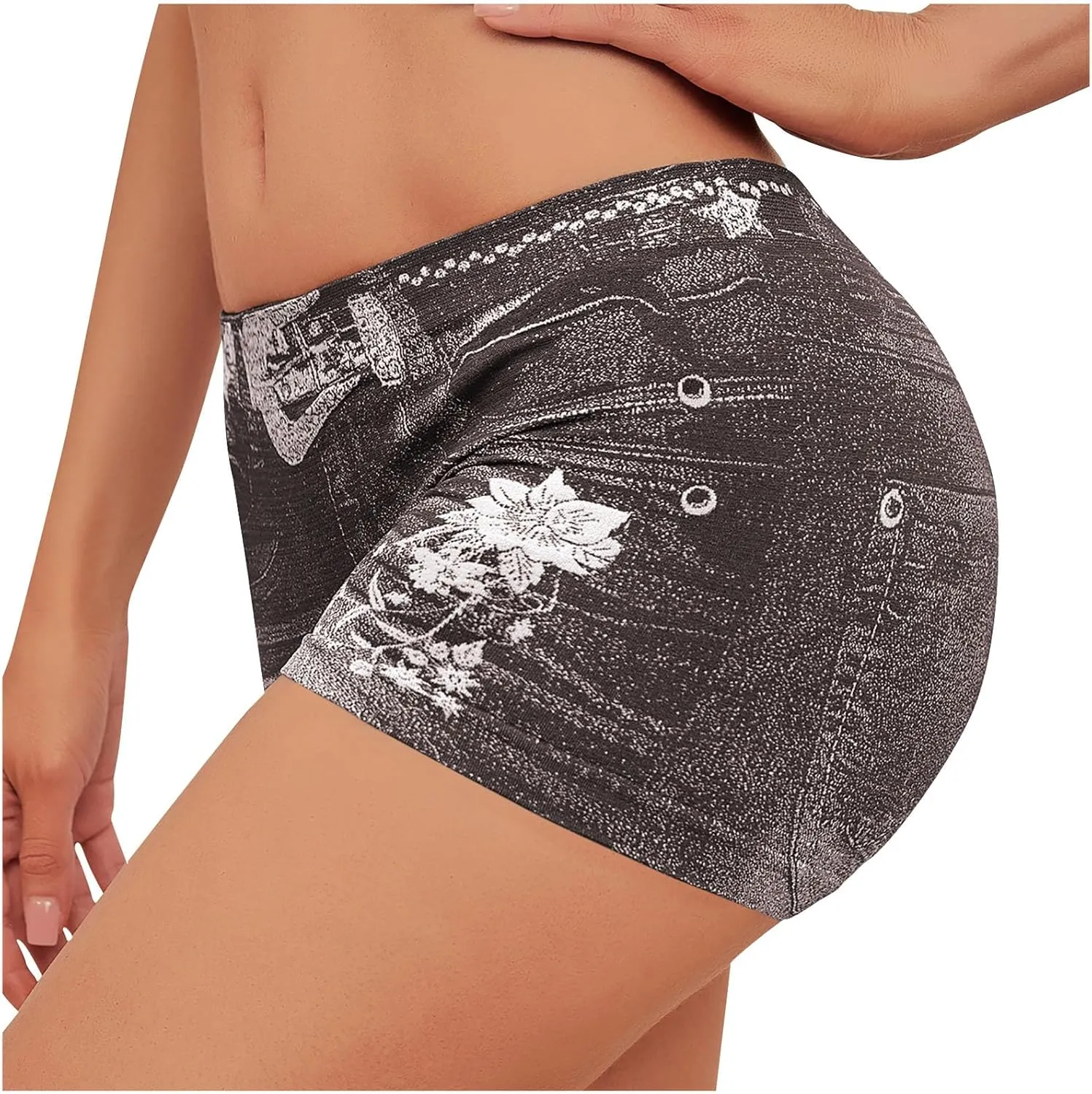 Jegging Shorts for Women Casual Summer High Elastic Mid Waisted Slim Fit Lightweight Yoga Printed