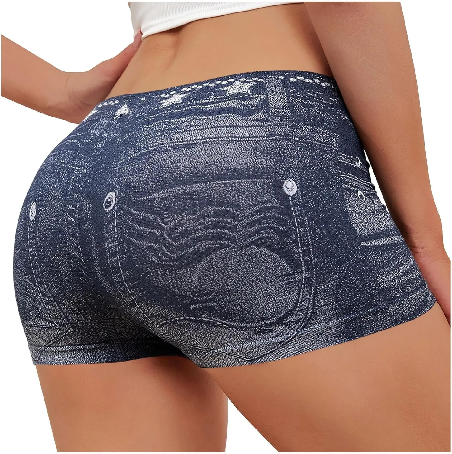 Jegging Shorts for Women Casual Summer High Elastic Mid Waisted Slim Fit Lightweight Yoga Printed