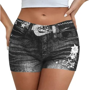 Jegging Shorts for Women Casual Summer High Elastic Mid Waisted Slim Fit Lightweight Yoga Printed