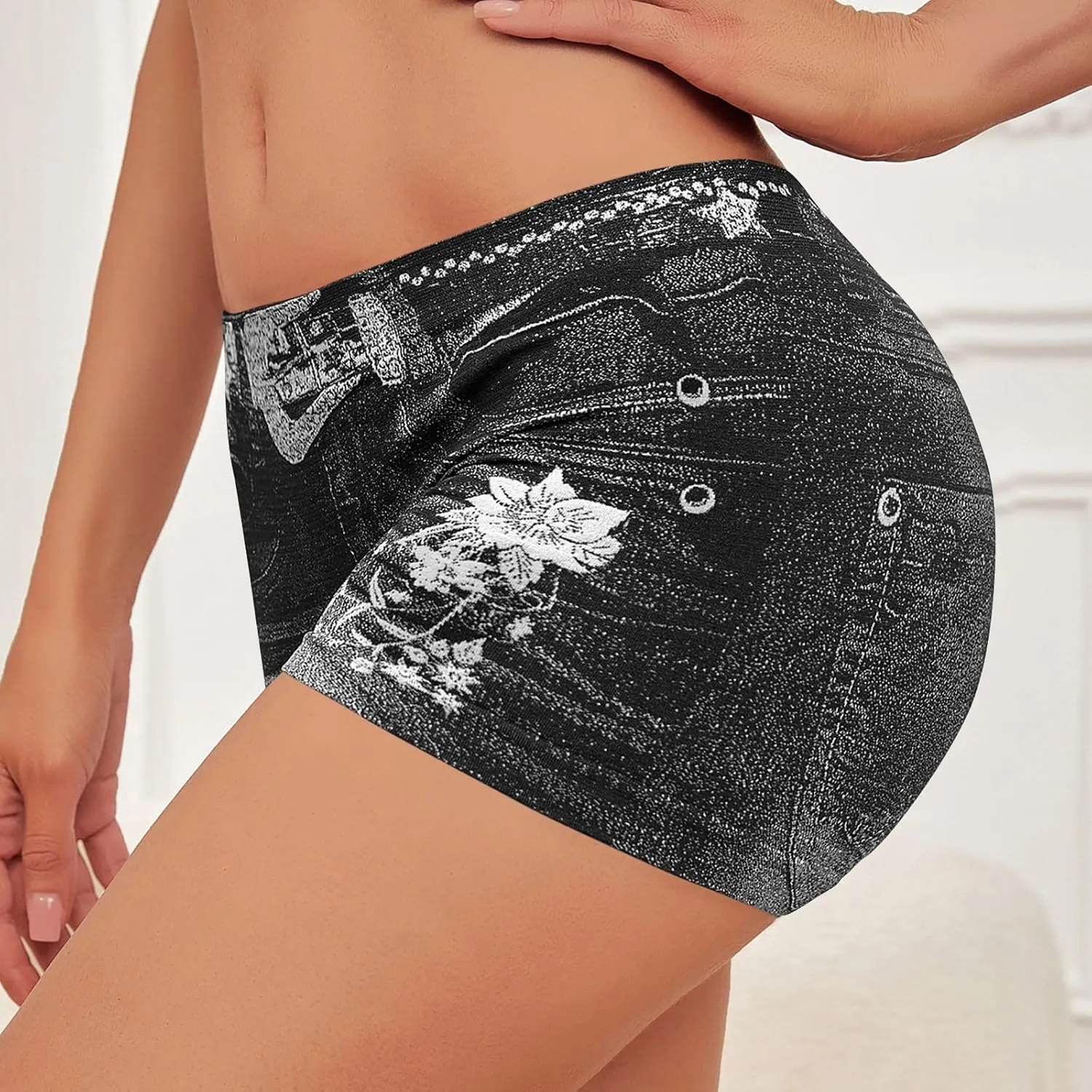 Jegging Shorts for Women Casual Summer High Elastic Mid Waisted Slim Fit Lightweight Yoga Printed