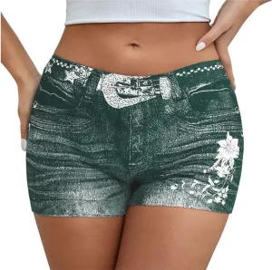 Jegging Shorts for Women Casual Summer High Elastic Mid Waisted Slim Fit Lightweight Yoga Printed