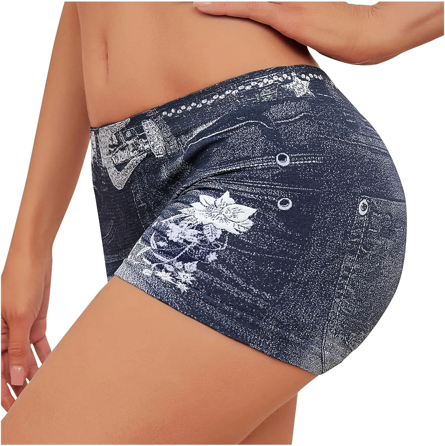 Jegging Shorts for Women Casual Summer High Elastic Mid Waisted Slim Fit Lightweight Yoga Printed