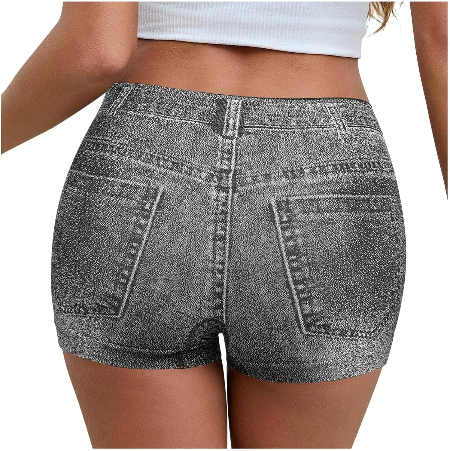 Jegging Shorts for Women Casual Summer High Elastic Mid Waisted Slim Fit Lightweight Yoga Printed