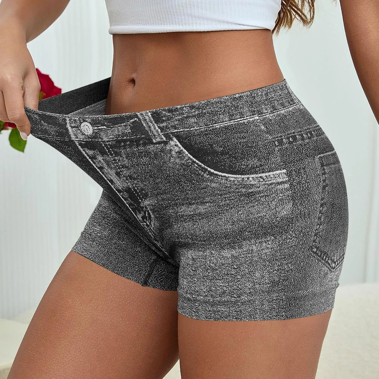 Jegging Shorts for Women Casual Summer High Elastic Mid Waisted Slim Fit Lightweight Yoga Printed