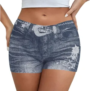 Jegging Shorts for Women Casual Summer High Elastic Mid Waisted Slim Fit Lightweight Yoga Printed