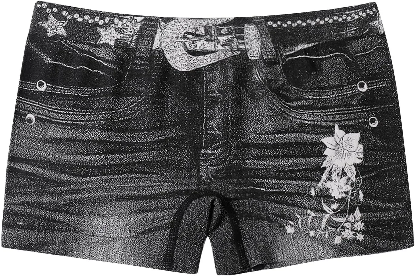 Jegging Shorts for Women Casual Summer High Elastic Mid Waisted Slim Fit Lightweight Yoga Printed